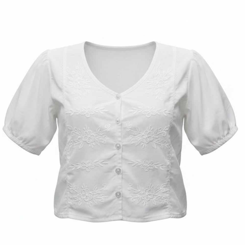 Just Cruising Y2K White Cotton Embroidered Button Down Tie Back Crop Top